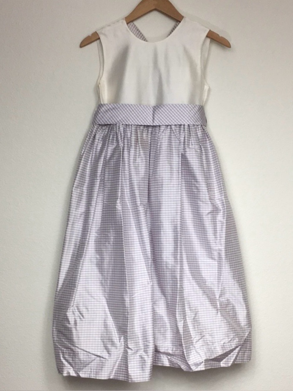 Vintage Strasburg Girls Lavender Ivory 100% Silk Gingham Party Dress Size 10